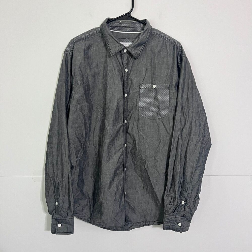 Pd&C Mens Shirt Size XL Charcoal Grey Long Sleeve Soft Chambray Button Up Pocket